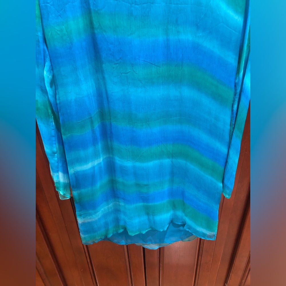 2/$30 NWT Dana Buchman Sheer Beaded Chiffon Tunic Top Sz 14 Blue Teal - Picture 12 of 16